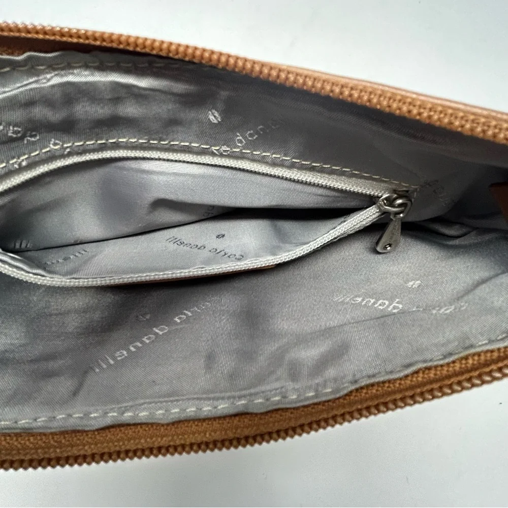 Carla Danelli Tan Brown Leather Bow Pochette Wristlet Purse‎